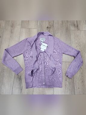 Vintage Joseph A Sweater Purple Silk Blend Button Front Cardigan Shimmer Women's